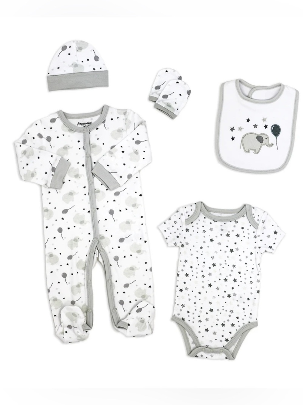 Tendertyme Neutral Elephants Balloons 5 Piece Layette Set NWT